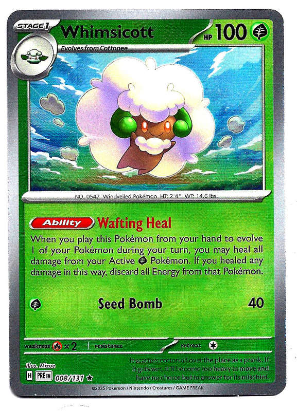 WHIMSICOTT  - R/HOLO POKE BALL PATTERN  8/131  POKEMON PRISMATIC EVOLUTIONS TRADING CARD
