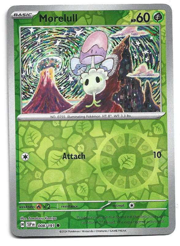 MORELULL -  REVERSE HOLO 8/191 POKEMON TCG SURGING SPARKS TRADING CARD