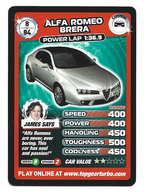 ALFA ROMEO BRERA - `BBC` TOP GEAR TURBO CHALLENGE PROTOTYPE SET - COMMON TRADING CARD 8/84