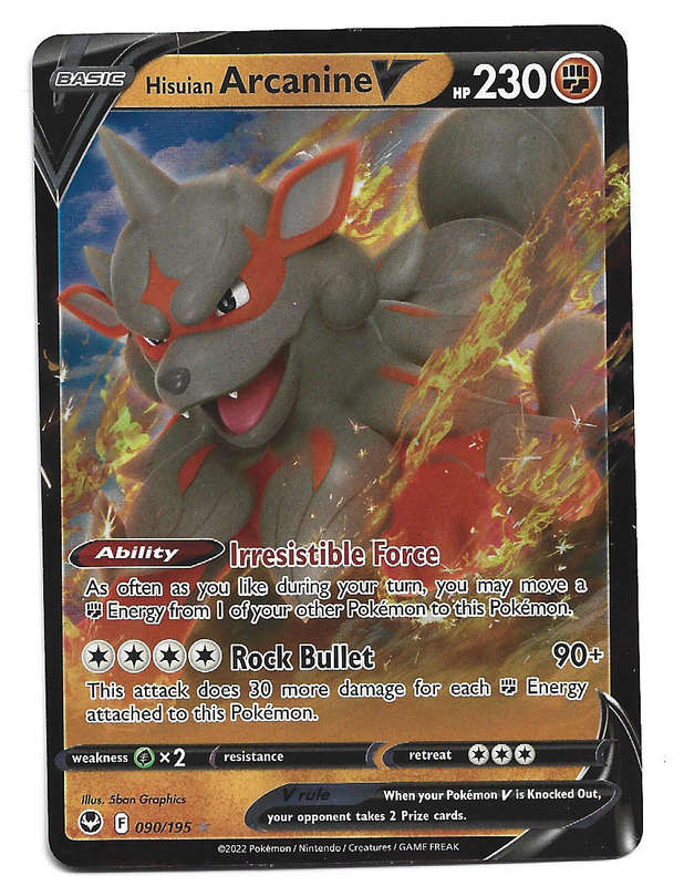 HISUIAN ARCANINE V - FULL ART ILLUSTRATION  90/195 POKEMON TCG SILVER TEMPEST TRADING CARD