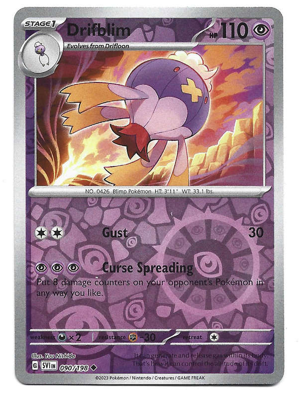 DRIFBLIM - REVERSE HOLO  90/198 POKEMON TCG SCARLET & VIOLET TRADING CARD