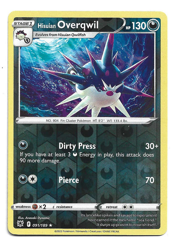 HISUIAN OVERQWIL - REVERSE HOLO  91/189 POKEMON TCG ASTRAL RADIANCE TRADING CARD
