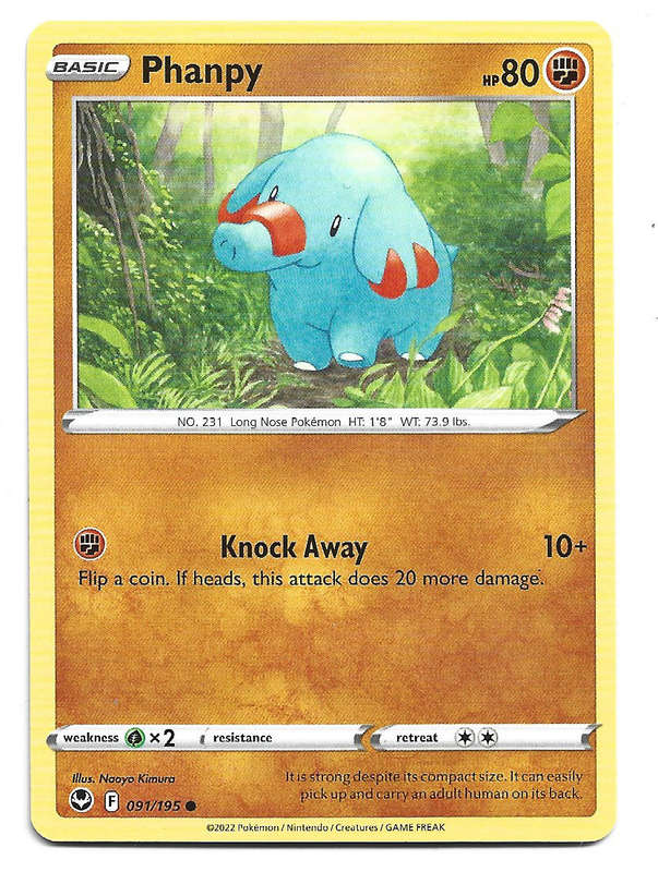 PHANPY - COMMON  91/195  POKEMON TCG SILVER TEMPEST TRADING CARD