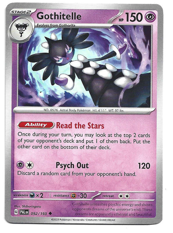 POKEMON CARD - GOTHITELLE  92/193 COMMON PALDEA EVOLVED 2023 TRADING CARD - MINT