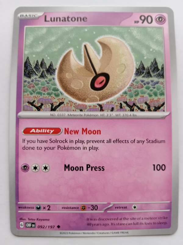 POKEMON CARD - LUNATONE  92/197 COMMON OBSIDIAN FLAMES 2023 - MINT