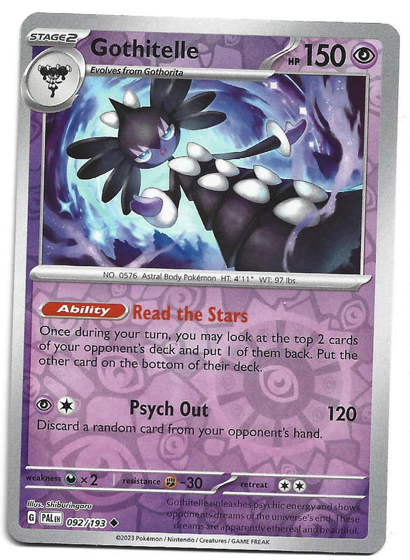 GOTHITELLE - REVERSE HOLO   92/193 POKEMON TCG PALDEA EVOLVED TRADING CARD