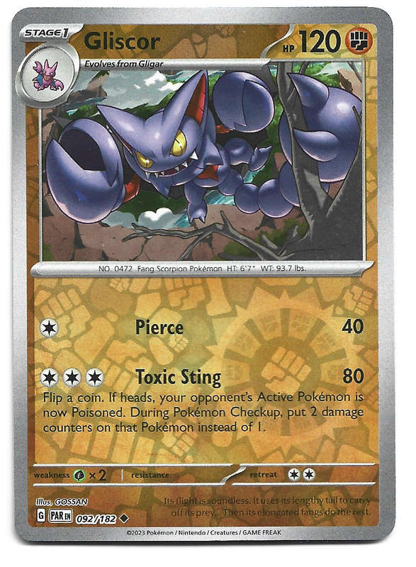 GLISCOR  92/182  REVERSE HOLO PARADOX RIFT POKEMON TRADING CARD