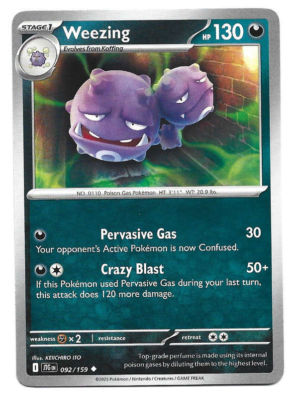 WEEZING - COMMON  92/159 POKEMON TCG JOURNEY TOGETHER TRADING CARD