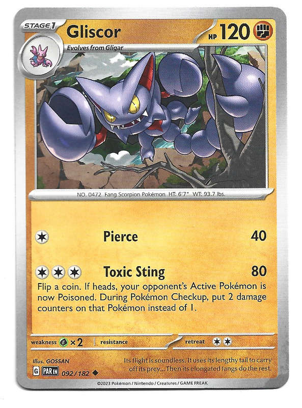 GLISCOR -   COMMON POKEMON PARADOX RIFT  92/182 TRADING CARD