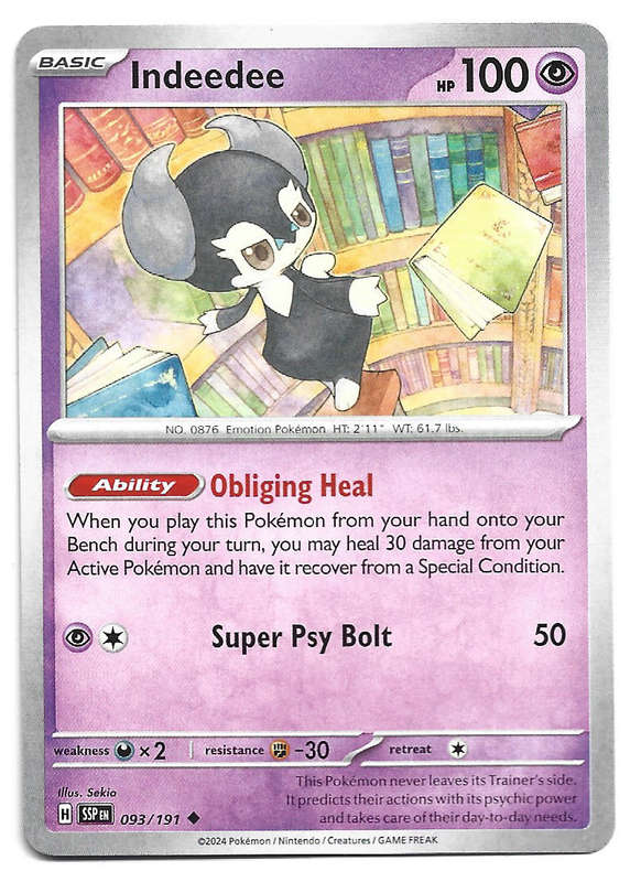 INDEEDEE -  UNCOMMON  93/191 POKEMON TCG SURGING SPARKS TRADING CARD
