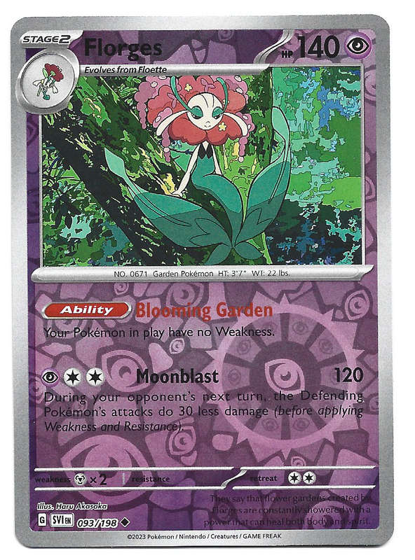 POKEMON CARD - FLORGES  93/198 REVERSE HOLO SCARLET & VIOLET TRADING CARD - MINT