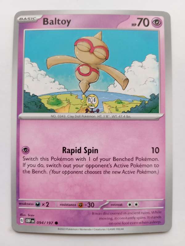 POKEMON CARD - BALTOY  94/197 COMMON OBSIDIAN FLAMES 2023 - MINT