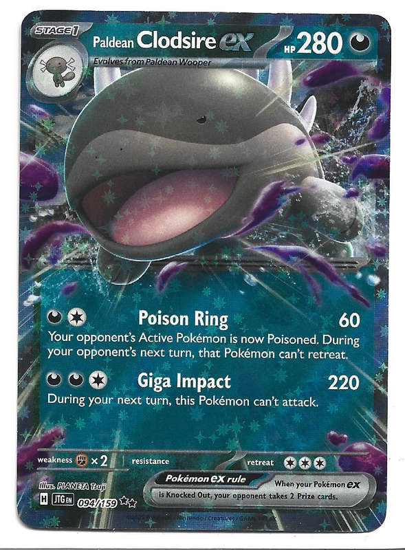 PALDEAN CLODSIRE EX - HOLO DOUBLE RARE  94/159 POKEMON TCG JOURNEY TOGETHER TRADING CARD