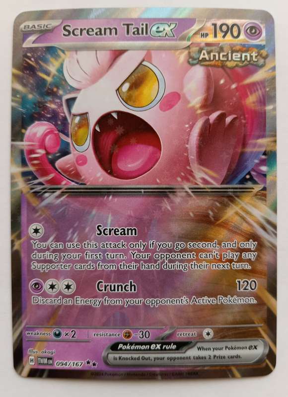 SCREAM TAIL EX - POKEMON NINTENDO TWILIGHT MASQUERADE 2024 - HOLO RARE TRADING CARD 94/167 - MINT