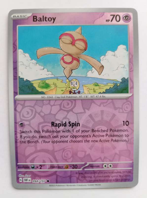 BALTOY -  REVERSE HOLO 94/197  POKEMON TCG OBSIDIAN FLAMES TRADING CARD