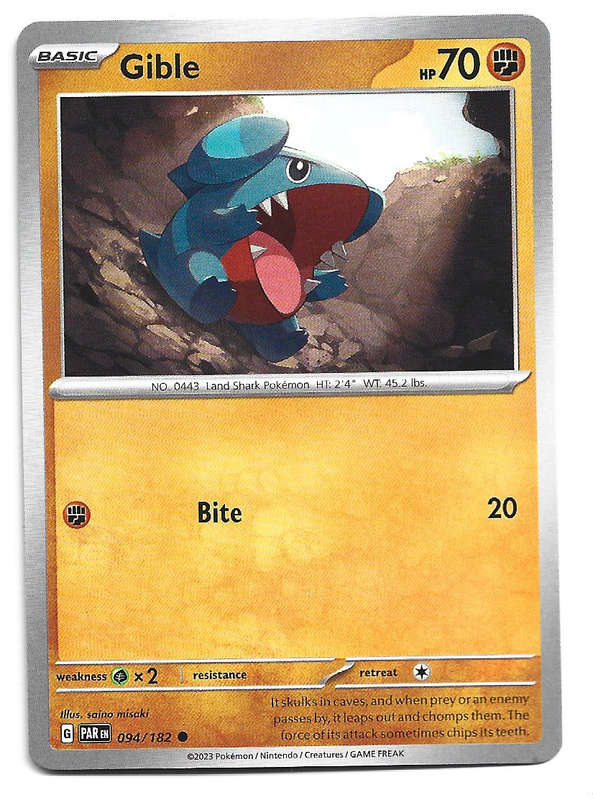 GIBLE -   COMMON POKEMON PARADOX RIFT  94/182 TRADING CARD