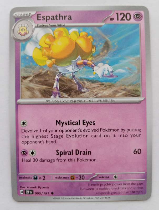 ESPATHRA  - POKEMON NINTENDO SURGING SPARKS -  COMMON TRADING CARD 95/191
