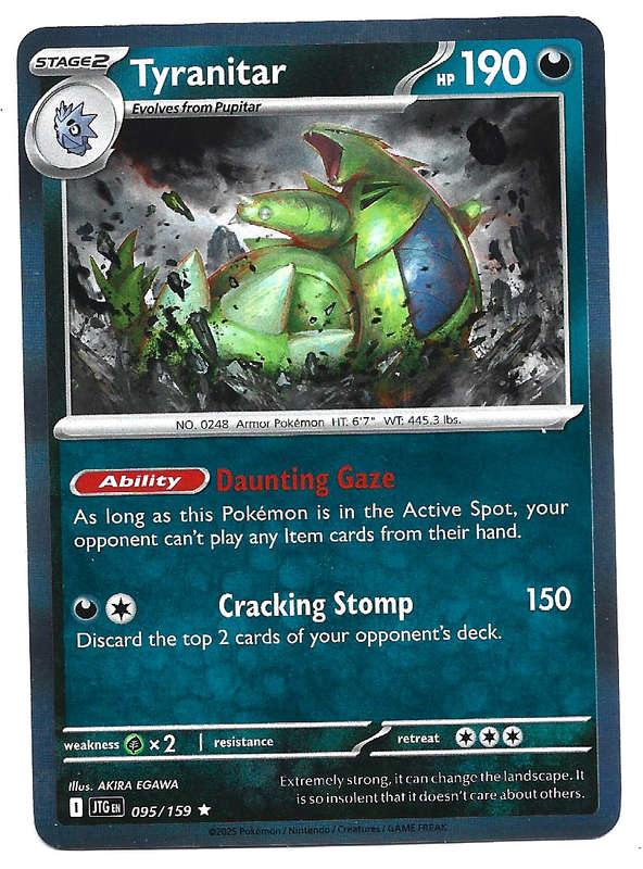 TYRANITAR - HOLO RARE  95/159 POKEMON TCG JOURNEY TOGETHER TRADING CARD