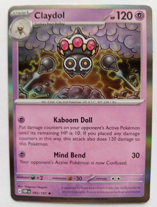 CLAYDOL - POKEMON NINTENDO OBSIDIAN FLAMES  -  HOLO RARE TRADING CARD 95/197