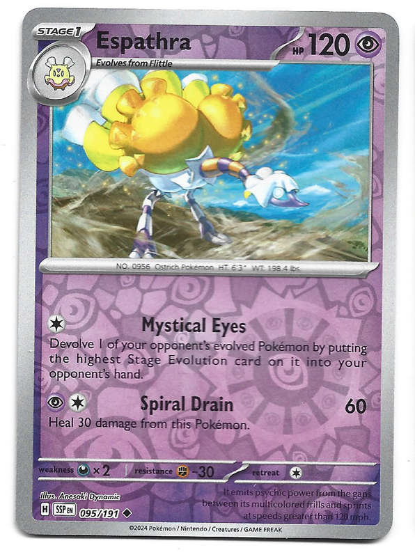 ESPATHRA -  REVERSE HOLO 95/191 POKEMON TCG SURGING SPARKS TRADING CARD