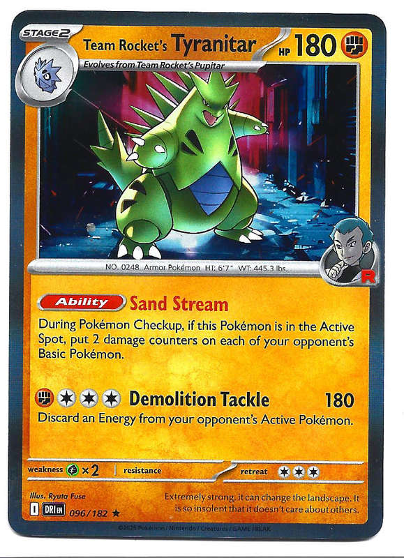 TEAM ROCKET's TYNATITAR  - HOLO RARE  96/182  POKEMON TCG DESTINED RIVALS TRADING CARD