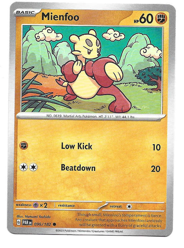 MIENFOO - COMMON  96/182 POKEMON TCG PARADOX RIFT TRADING CARD
