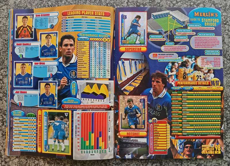 MERLIN Premier League sticker collection 1998 - COMPLETE 504 STICKER COLLECTION in OFFICAL BOOK