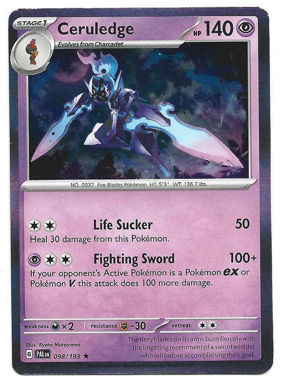 CERULEDGE - HOLO RARE  98/193 POKEMON TCG PALDEA EVOLVED TRADING CARD