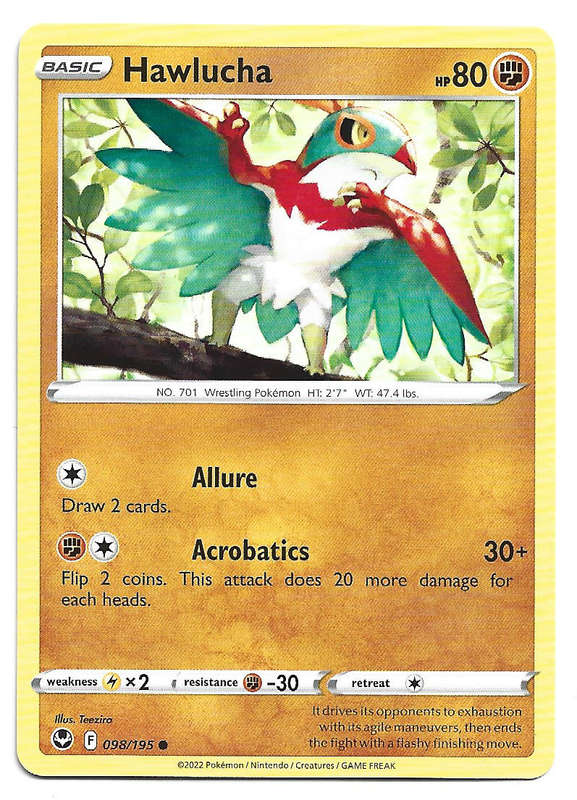 HAWLUCHA - COMMON  98/195  POKEMON TCG SILVER TEMPEST TRADING CARD