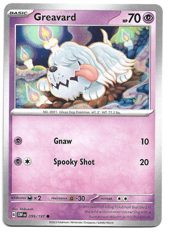 GREAVARD -  COMMON   99/197 POKEMON TCG OBSIDIAN FLAMES  TRADING CARD