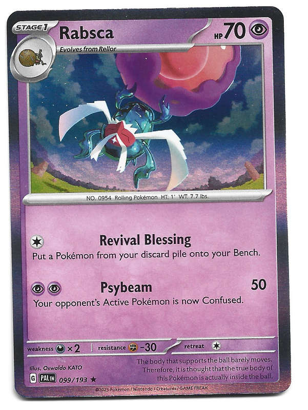 POKEMON CARD - RABSCA  99/193  Rare Holo  Paldea Evolved Trading Card - Mint