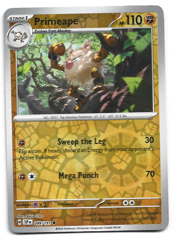 PRIMEAPE -  REVERSE HOLO 99/191 POKEMON TCG SURGING SPARKS TRADING CARD