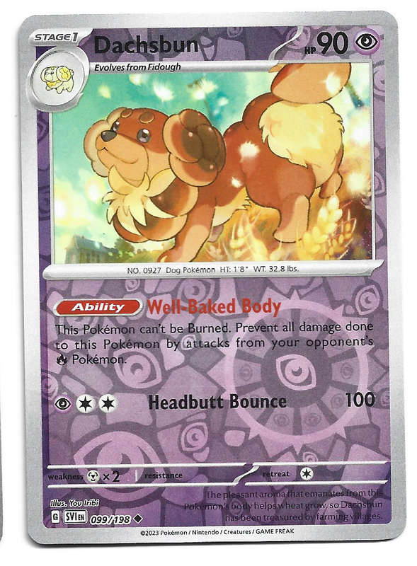 DACHSBUN - REVERSE HOLO  99/198 POKEMON TCG SCARLET & VIOLET TRADING CARD