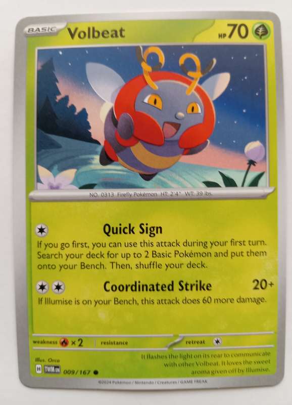 VOLBEAT - POKEMON NINTENDO TWILIGHT MASQUERADE  - COMMON TRADING CARD 9/167
