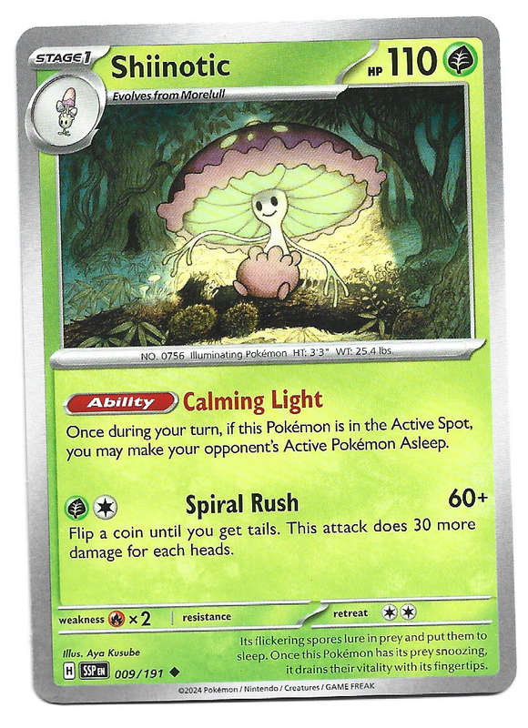 SHIINOTIC  - POKEMON TCG SURGING SPARKS  COMMON 9/191 TRADING CARD