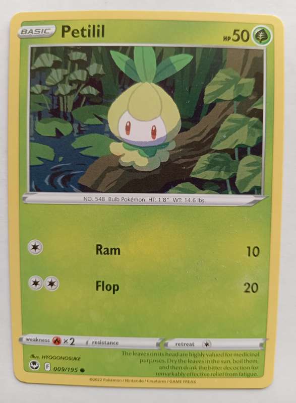 POKEMON CARD -  PETILIL  9/195 SILVER TEMPEST COMMON CARD - MINT