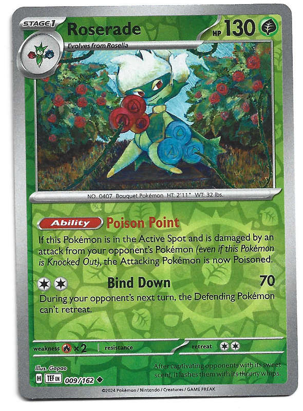 ROSERADE - REVERSE HOLO  9/162 POKEMON TCG TEMPORAL FORCES TRADING CARD