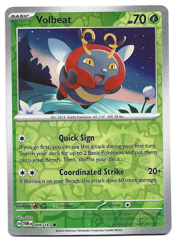 VOLBEAT - REVERSE HOLO  9/167 POKEMON TCG TWILIGHT MASQUERADE TRADING CARD