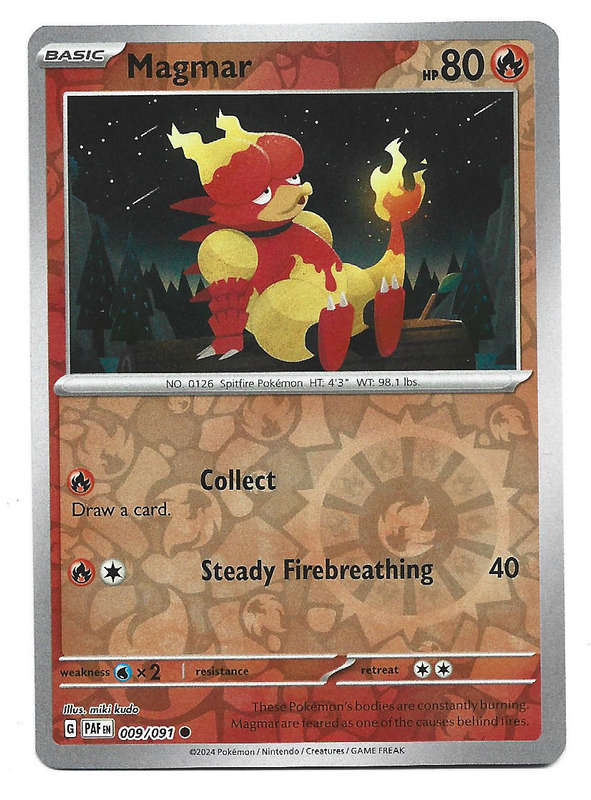 MAGMAR -  REVERSE HOLO  9/91 POKEMON TCG PALDEAN FATES  TRADING CARD