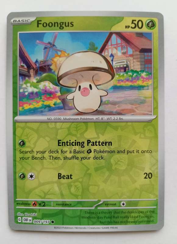 FOONGUS - POKEMON NINTENDO OBSIDIAN FLAMES  - REVERSE HOLO TRADING CARD 9/197