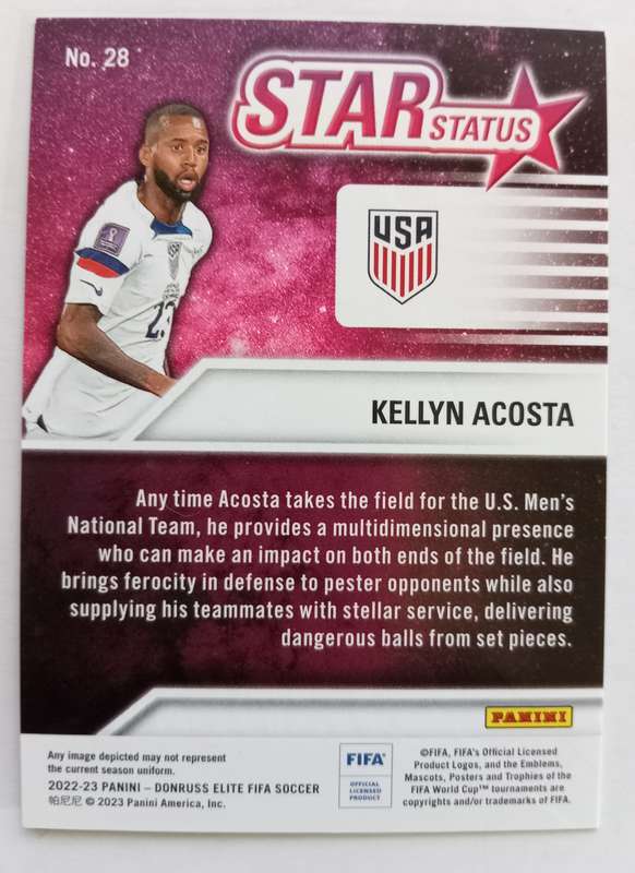 KELLYN ACOSTA (USA) - PANINI DONRUSS ELITE FIFA SOCCER 2023 - PINK STAR STATUS TRADING CARD 28