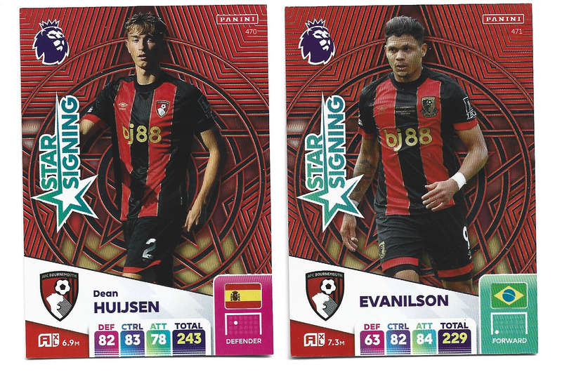 AFC BOURNEMOUTH   - PANINI Eng/Premier League 2025 - COMPLETE SET of 2 "STAR SIGNING" CARDS