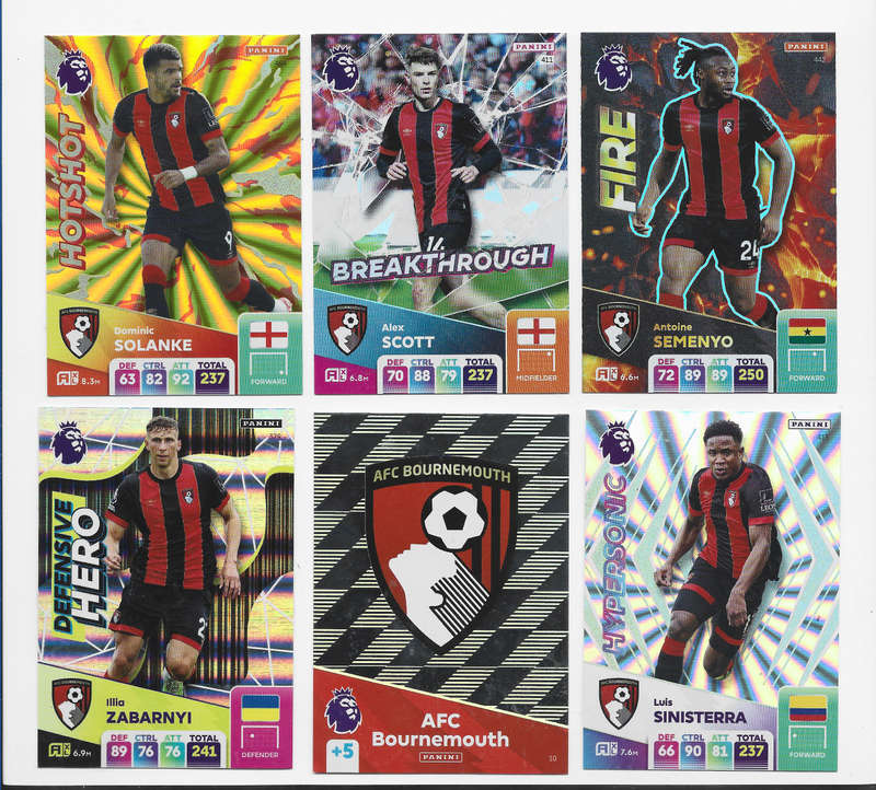 AFC BORNEMOUTH  - PANINI English Premier League 2024/25 - COMPLETE TEAM SET of 23 TRADING CARDS