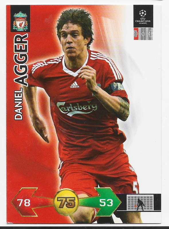 DANIEL AGGER (Liverpool)  - PANINI CHAMPIONS LEAGUE `S/STRIKES` 2009/10 - `BASE` TRADING CARD