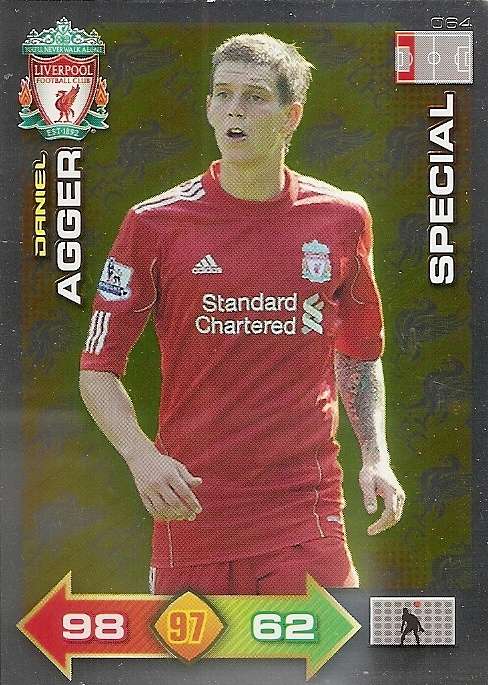 DANIEL AGGER - PANINI LIVERPOOL 2011/12 COLLECTION - RARE  GOLD  "SPECIAL" TRADING CARD 64