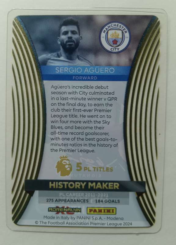 SERGIO AGUERO  - PANINI Eng/Premier League 2024/25 - CRYSTAL SIGNATURE "HISTORY MAKER" TRADING CARD