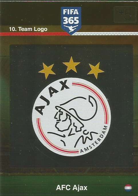 AFC AJAX - PANINI "FIFA 365" 2016 COLLECTION - FOIL "CLUB BADGE" TRADING CARD 10