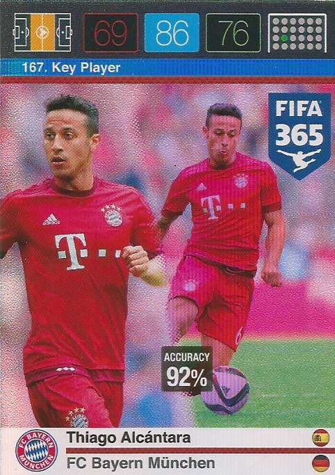 THIAGO ALCANTARA - PANINI "FIFA 365" 2016 COLLECTION - FOIL "KEY PLAYER" TRADING CARD 167