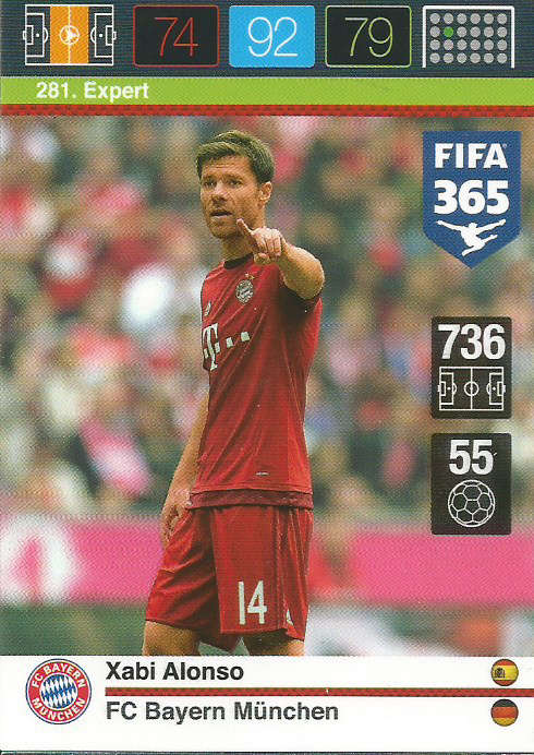 XABI ALONSO - PANINI "FIFA 365" 2016 COLLECTION - FOIL "EXPERT" TRADING CARD 281