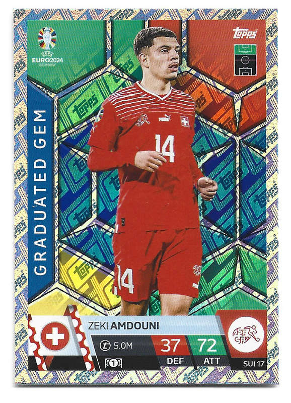 ZEKI AMDOUNI - Topps `UEFA EURO 2024` Collection - FOIL`GRADUATED GEM` Trading Card SUI17
